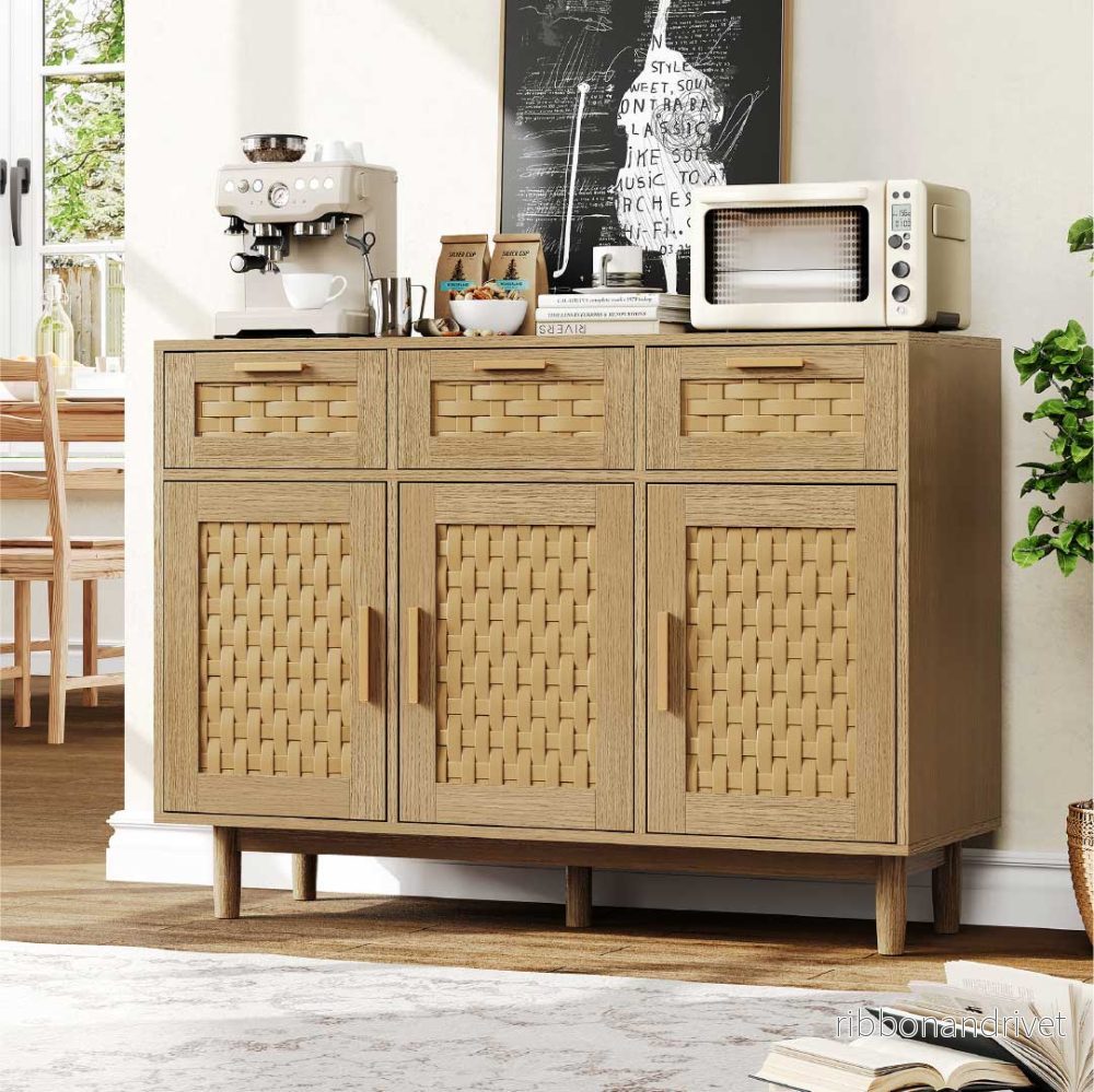 Yelenaro rotting sideboard med 3 lådor och dörrar – träskänk med förvaring - Bild 3